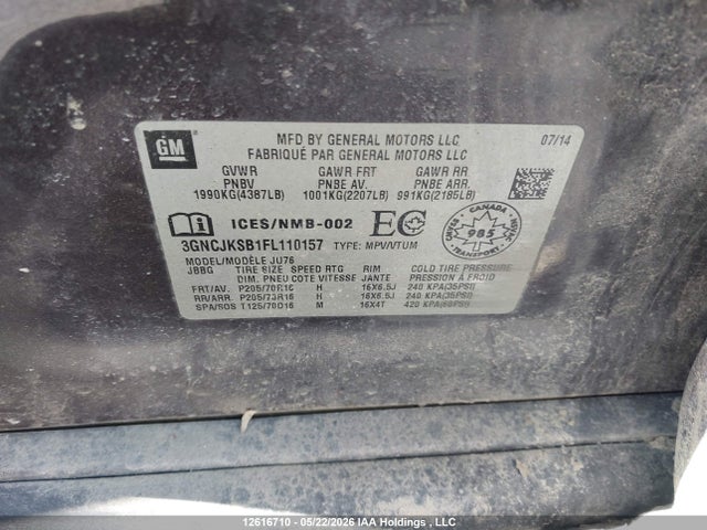 3GNCJKSB1FL110157 Chevrolet TRAX LS