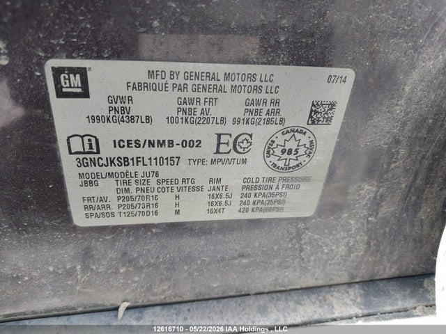 3GNCJKSB1FL110157 Chevrolet TRAX LS