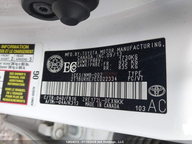 2014 Toyota Corolla Le მანქანა იყიდება აუქციონზე, vin: 2T1BURHE7EC022334, აუქციონის ნომერი: 12624213