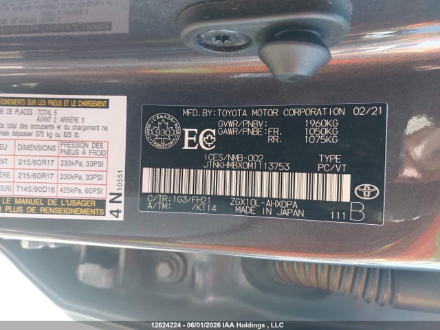 12624224 :رقم المزاد ، JTNKHMBX0M1113753 vin ، 2021 Toyota C-hr Xle/le/night Shade/limited مزاد بيع