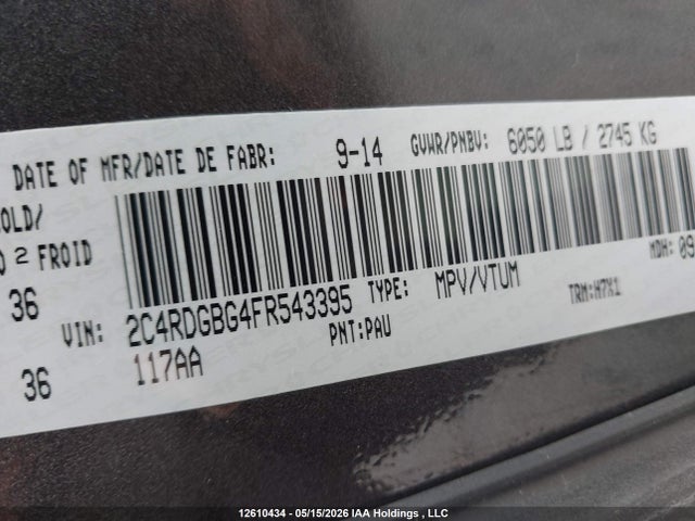 2C4RDGBG4FR543395 Dodge Grand Caravan Se/sxt