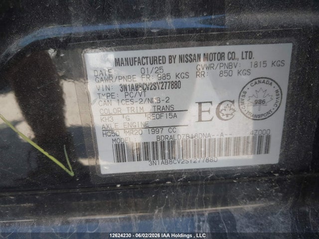 Продаж на аукціоні авто 2025 Nissan Sentra Sv, vin: 3N1AB8CV2SY277880, номер лоту: 12624230