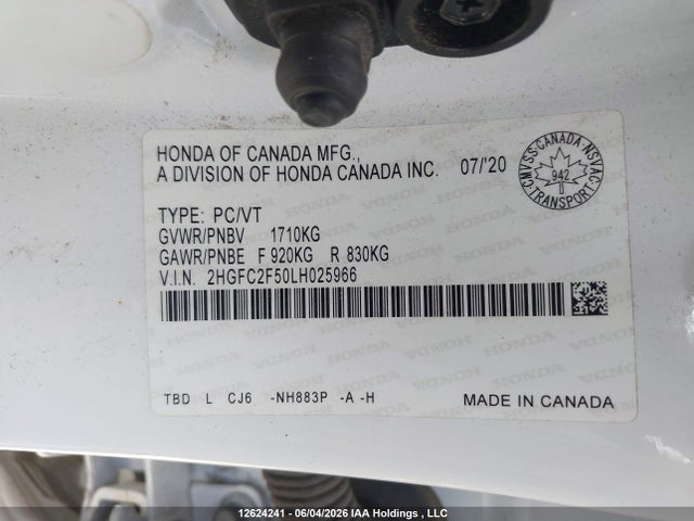 Honda Civic Lx 2020 2HGFC2F50LH025966 Image 9