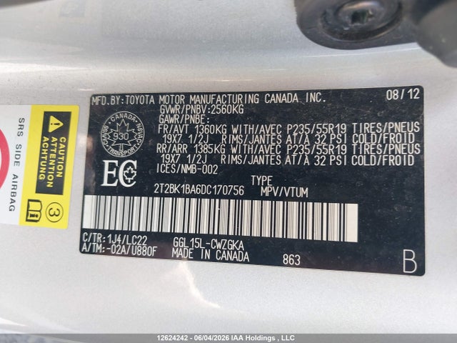 Aukcja sprzedaży 2013 Lexus Rx 350 F Sport, vin: 2T2BK1BA6DC170756, numer aukcji: 12624242