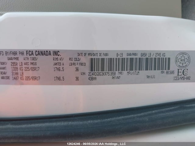 2C4RDGBG3KR751858 Dodge Grand Caravan Se