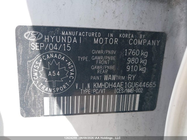12624259 :رقم المزاد ، KMHDH4AE1GU644665 vin ، 2016 Hyundai Elantra Sport Appearance مزاد بيع