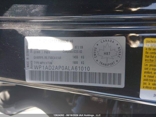 Продажа на аукционе авто 2010 Porsche Cayenne, vin: WP1AD2AP0ALA61010, номер лота: 12624262