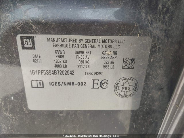 Aukcja sprzedaży 2011 Chevrolet Cruze, vin: 1G1PF5S94B7202042, numer aukcji: 12624266