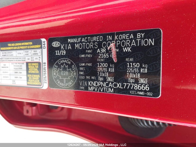 12624267 :رقم المزاد ، KNDPNCACXL7778666 vin ، 2020 Kia Sportage Ex مزاد بيع