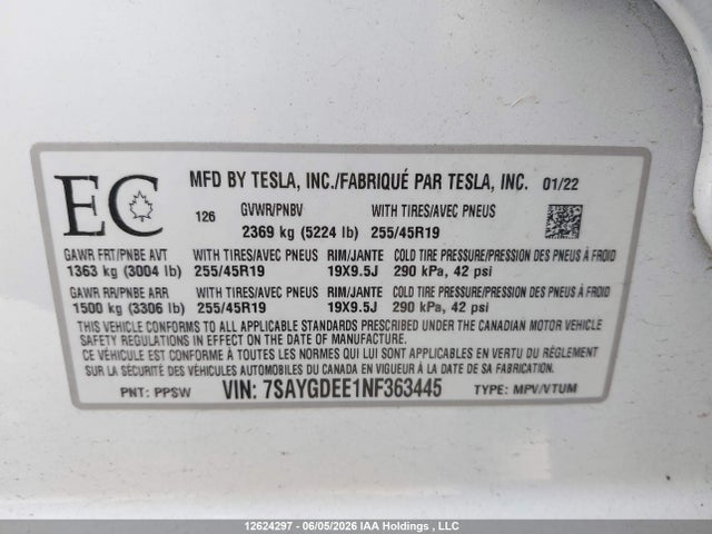 Tesla Model Y Long Range 2022 7SAYGDEE1NF363445 Image 9