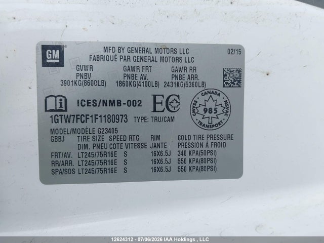 Продажа на аукционе авто 2015 Gmc Gmc, vin: 1GTW7FCF1F1180973, номер лота: 12624312