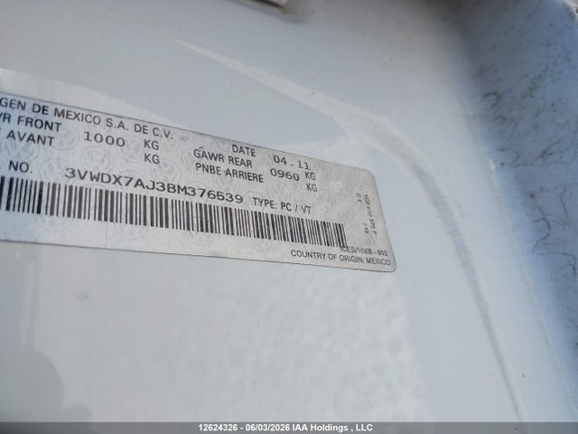 Aukcja sprzedaży 2011 Volkswagen Jetta 2.5l Comfortline/2.5l Sportline, vin: 3VWDX7AJ3BM376539, numer aukcji: 12624326