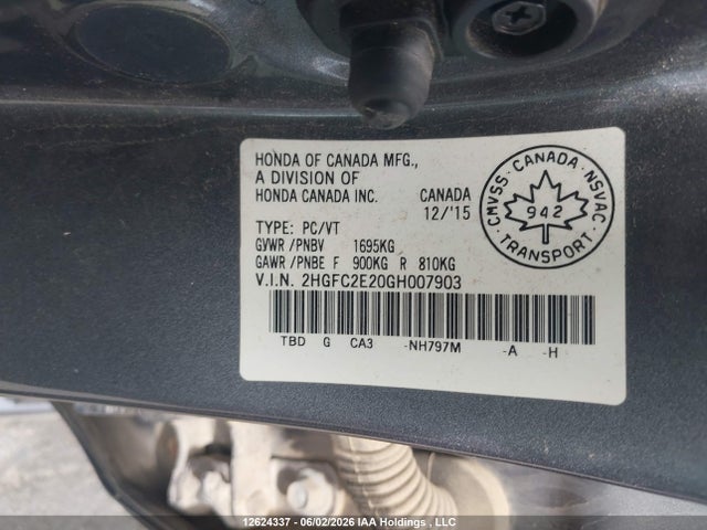 Aukcja sprzedaży 2016 Honda Civic Dx, vin: 2HGFC2E20GH007903, numer aukcji: 12624337