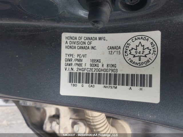 Aukcja sprzedaży 2016 Honda Civic Dx, vin: 2HGFC2E20GH007903, numer aukcji: 12624337