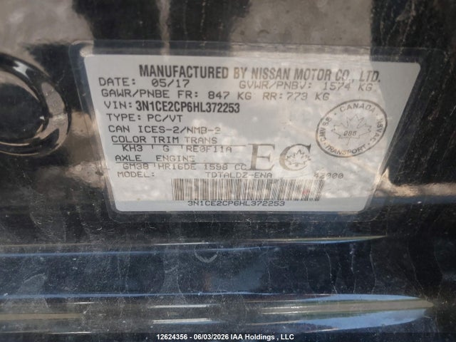 2017 Nissan Versa Note მანქანა იყიდება აუქციონზე, vin: 3N1CE2CP6HL372253, აუქციონის ნომერი: 12624356