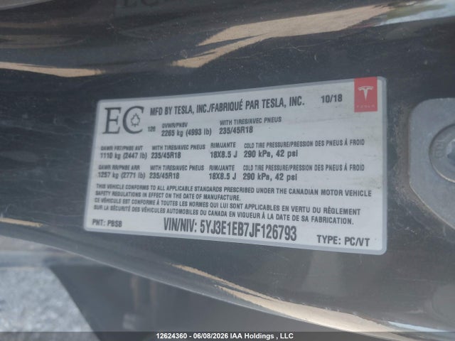 Aukcja sprzedaży 2018 Tesla Model 3, vin: 5YJ3E1EB7JF126793, numer aukcji: 12624360
