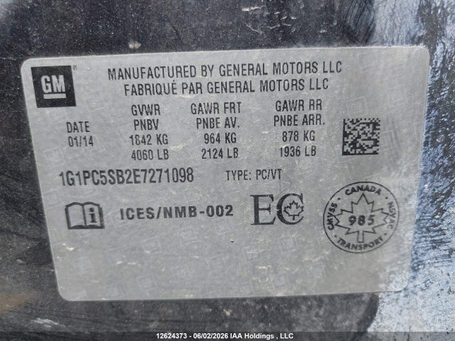 Продаж на аукціоні авто 2014 Chevrolet Cruze Lt, vin: 1G1PC5SB2E7271098, номер лоту: 12624373