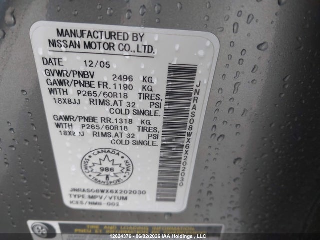 Продаж на аукціоні авто 2006 Infiniti Fx35, vin: JNRAS08WX6X202030, номер лоту: 12624376