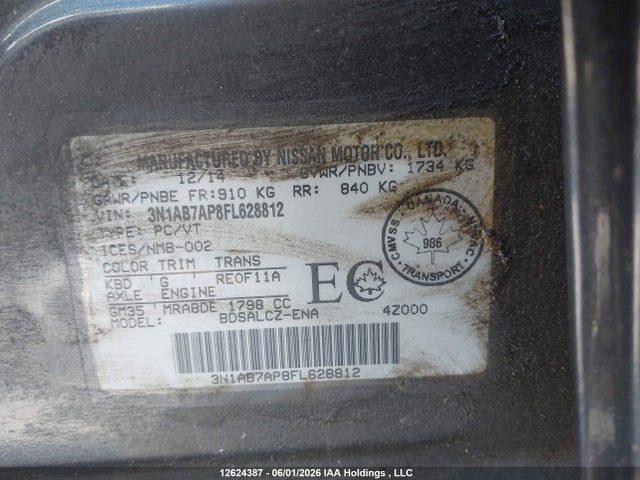 Aukcja sprzedaży 2015 Nissan Sentra S/sv/sr/sl, vin: 3N1AB7AP8FL628812, numer aukcji: 12624387