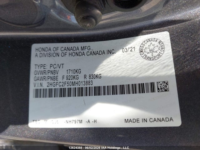 Продаж на аукціоні авто 2021 Honda Civic Lx, vin: 2HGFC2F50MH013883, номер лоту: 12624388