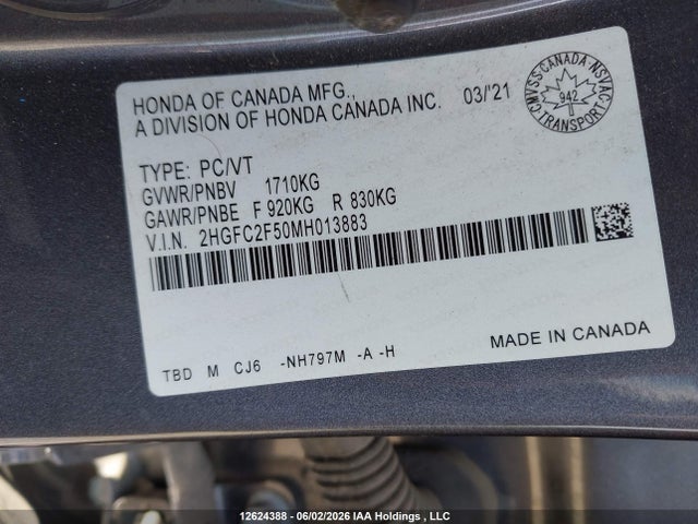 Продаж на аукціоні авто 2021 Honda Civic Lx, vin: 2HGFC2F50MH013883, номер лоту: 12624388