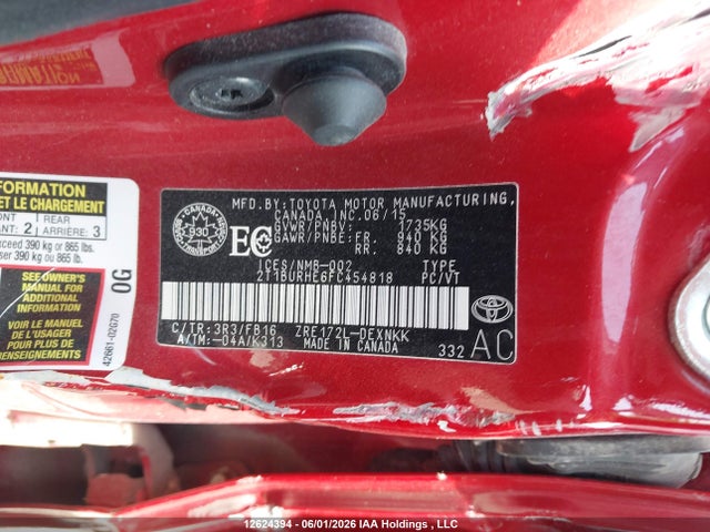 Продаж на аукціоні авто 2015 Toyota Corolla L/le/le Pls/prm/s/s Pls, vin: 2T1BURHE6FC454818, номер лоту: 12624394