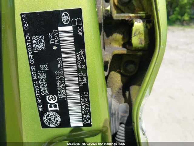 12624395 :رقم المزاد ، JTDKDTB31J1617568 vin ، 2018 Toyota Prius C Technology مزاد بيع