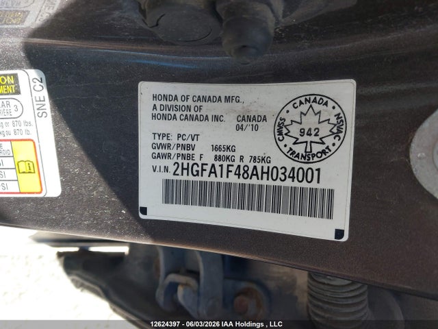 Продажа на аукционе авто 2010 Honda Civic, vin: 2HGFA1F48AH034001, номер лота: 12624397