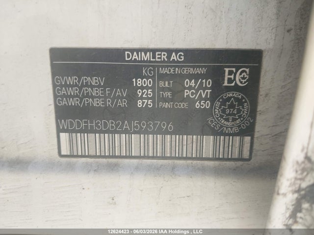 Aukcja sprzedaży 2010 Mercedes-benz B200, vin: WDDFH3DB2AJ593796, numer aukcji: 12624423