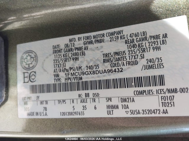 Продажа на аукционе авто 2013 Ford Escape, vin: 1FMCU9GX8DUA96432, номер лота: 12624464