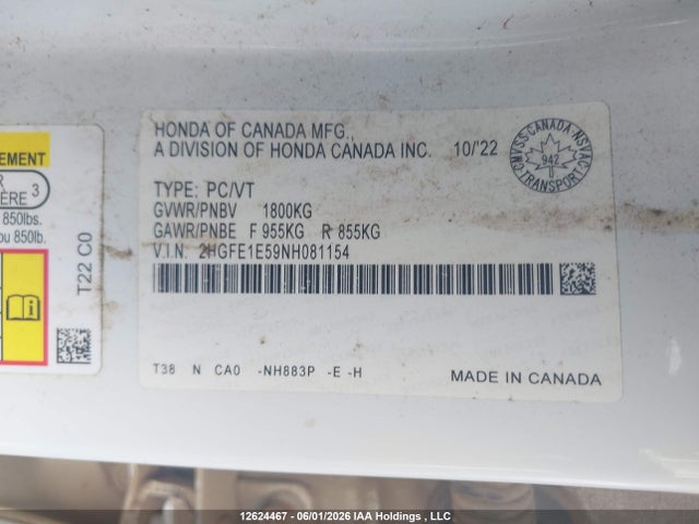 2HGFE1E59NH081154 Honda Civic Si Si