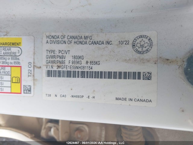 2HGFE1E59NH081154 Honda Civic Si Si