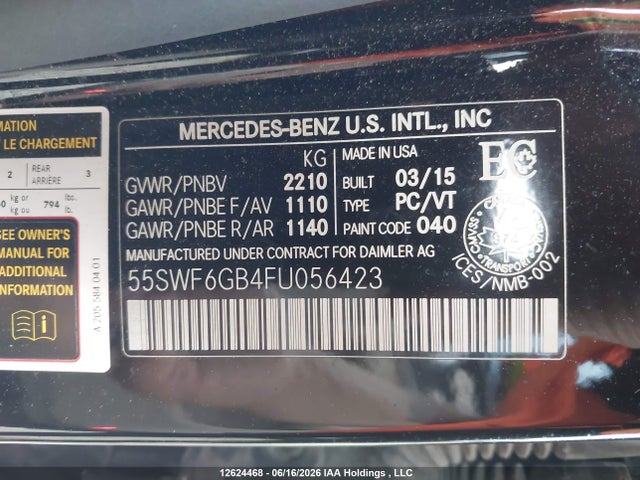 Продаж на аукціоні авто 2015 Mercedes-benz C-class, vin: 55SWF6GB4FU056423, номер лоту: 12624468