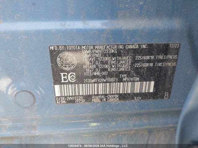 2024 Toyota Rav4 Hybrid მანქანა იყიდება აუქციონზე, vin: 2T35WRFV2RW197371, აუქციონის ნომერი: 12624474