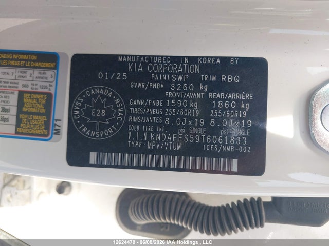 Aukcja sprzedaży 2026 Kia Ev9 Land Awd, vin: KNDAFFS59T6061833, numer aukcji: 12624478