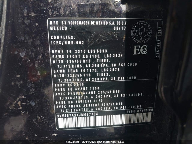 3VV4B7AXXJM037704 Volkswagen Tiguan Sel Premium