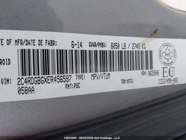 Aukcja sprzedaży 2014 Dodge Grand Caravan Se/sxt, vin: 2C4RDGBGXER456597, numer aukcji: 12624480