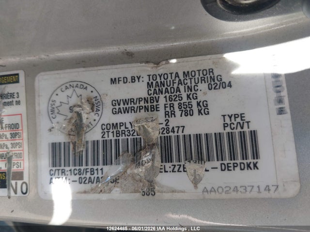 Aukcja sprzedaży 2004 Toyota Corolla, vin: 2T1BR32E84C828477, numer aukcji: 12624485