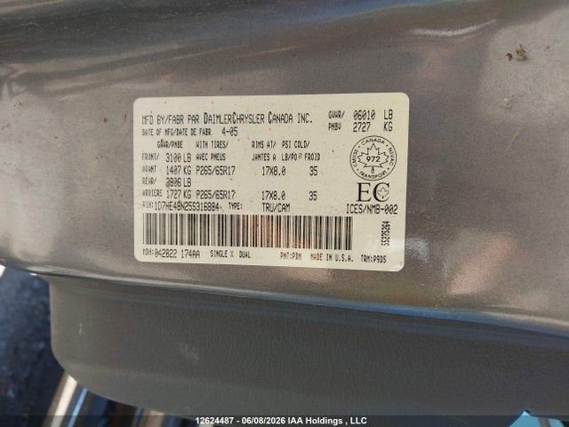 Продажа на аукционе авто 2005 Dodge Dakota, vin: 1D7HE48N25S316884, номер лота: 12624487
