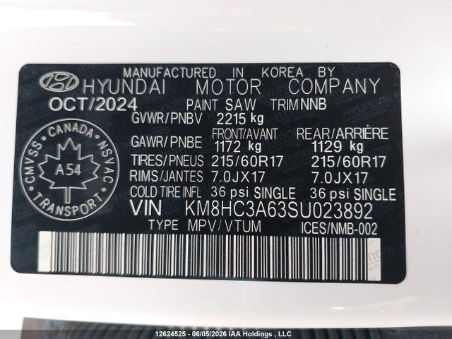 Продаж на аукціоні авто 2025 Hyundai Kona, vin: KM8HC3A63SU023892, номер лоту: 12624525