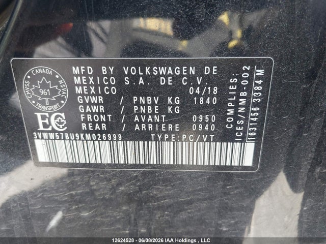 Продажа на аукционе авто 2019 Volkswagen Jetta 1.4 Tsi Highline, vin: 3VWW57BU9KM026999, номер лота: 12624528