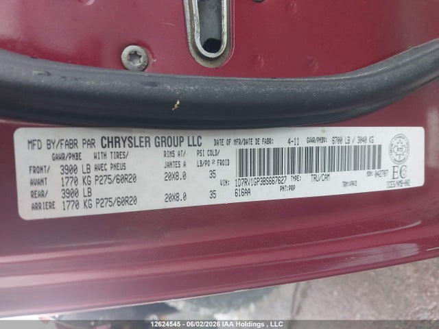 12624545 :رقم المزاد ، 1D7RV1GP3BS667627 vin ، 2011 Dodge Ram 1500 مزاد بيع