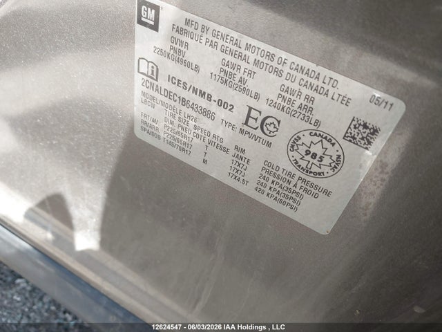 Продаж на аукціоні авто 2011 Chevrolet Equinox, vin: 2CNALDEC1B6433886, номер лоту: 12624547