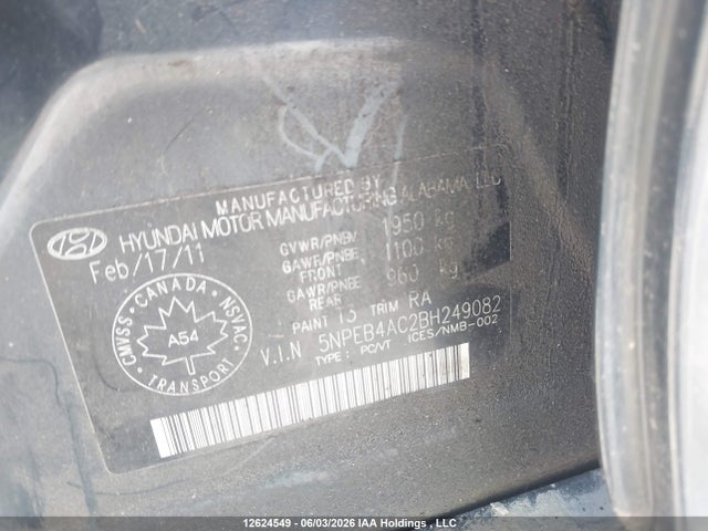 Aukcja sprzedaży 2011 Hyundai Sonata Gls, vin: 5NPEB4AC2BH249082, numer aukcji: 12624549