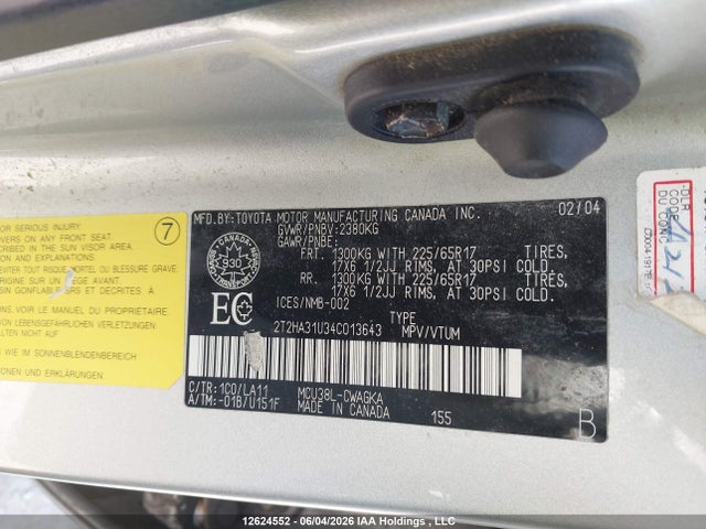 12624552 :رقم المزاد ، 2T2HA31U34C013643 vin ، 2004 Lexus Rx 330 مزاد بيع