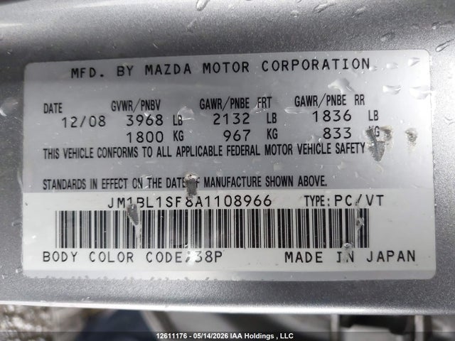 Продажа на аукционе авто 2010 Mazda Mazda3 Gs/gx, vin: JM1BL1SF8A1108966, номер лота: 12611176