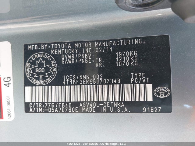 Aukcja sprzedaży 2011 Toyota Camry Le, vin: 4T1BF3EK9BU707348, numer aukcji: 12614228