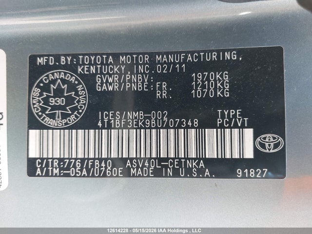 Aukcja sprzedaży 2011 Toyota Camry Le, vin: 4T1BF3EK9BU707348, numer aukcji: 12614228