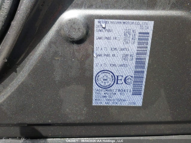 Aukcja sprzedaży 2014 Nissan Rogue S/sl/sv, vin: 5N1AT2MV8EC780411, numer aukcji: 12624571