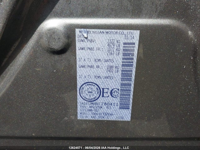 Aukcja sprzedaży 2014 Nissan Rogue S/sl/sv, vin: 5N1AT2MV8EC780411, numer aukcji: 12624571